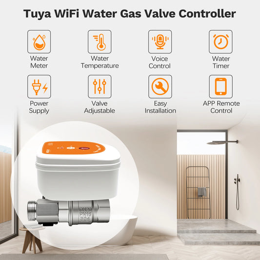 ME220FW Tuya WiFi Tuya Water Flow Meter Valve Real-time Consumption Temp Monitoring Timing Irrigation Shut Off Valve Smart Life