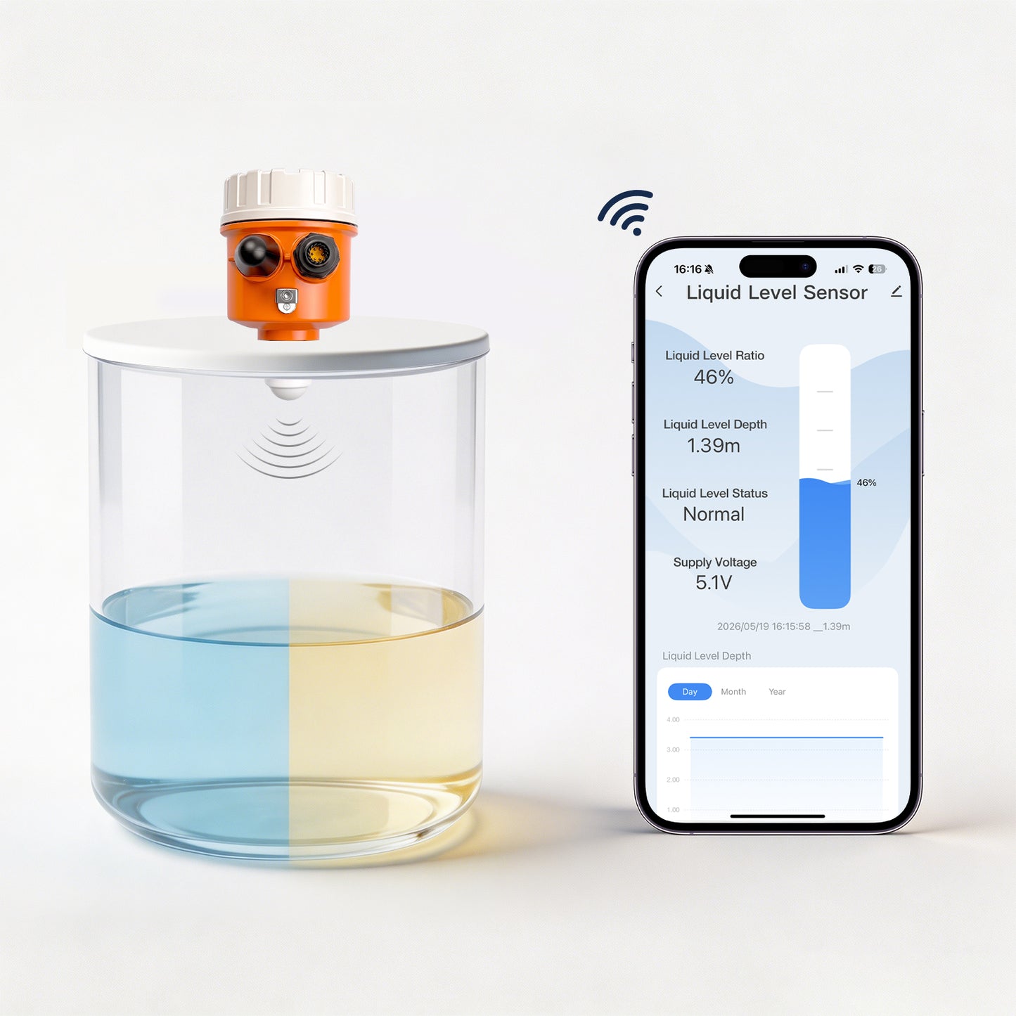 Moray ME203W Tuya Smartlife APP Wireless Real Time Reminder Oil Water Tank Anti-interference Ultrasonic Water Level Sensor