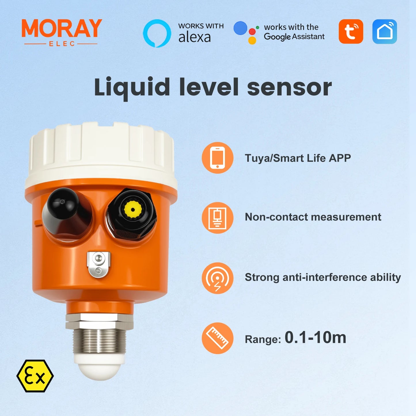 Moray ME203W Tuya Smartlife APP Wireless Real Time Reminder Oil Water Tank Anti-interference Ultrasonic Water Level Sensor