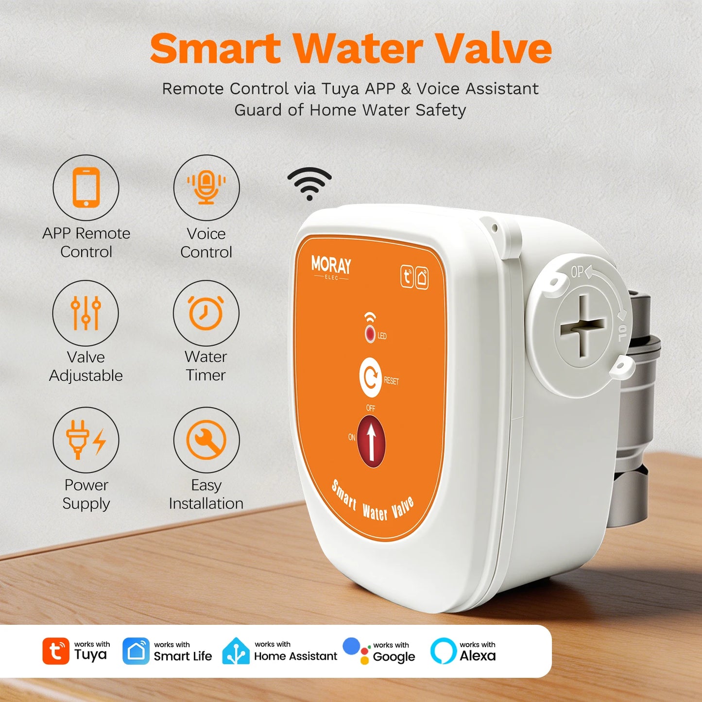 Moray ME220W Tuya Voice-Controlled Water Valve WiFi Water Meter 0~100% Opening Display Automated Smart Home Control