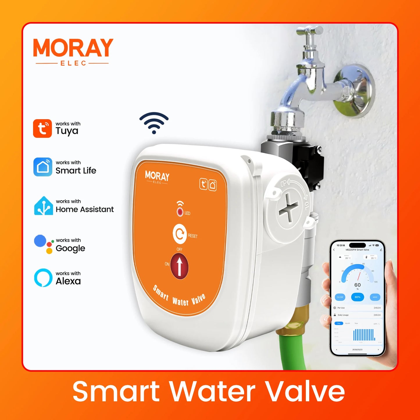ME220FW Tuya WiFi Tuya Water Flow Meter Valve Real-time Consumption Temp Monitoring Timing Irrigation Shut Off Valve Smart Life 