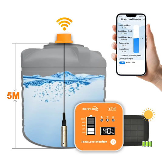 5M ME202RSP Solar Panel Tuya Mobile App Submersible LED Temperature Display Alarm Indicator RemoteTank Liquid Level Sensor