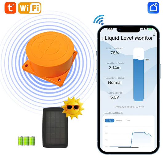 ME201WSP Solar Panel Smart Home Ultrasonic Wireless Detector Water Fuel Alarm Indicator Remote Water Tank Level Sensor