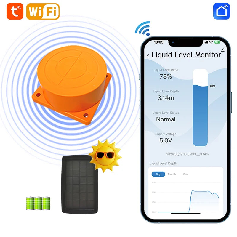 ME201WSP Solar Panel Smart Home Ultrasonic Wireless Detector Water Fuel Alarm Indicator Remote Water Tank Level Sensor