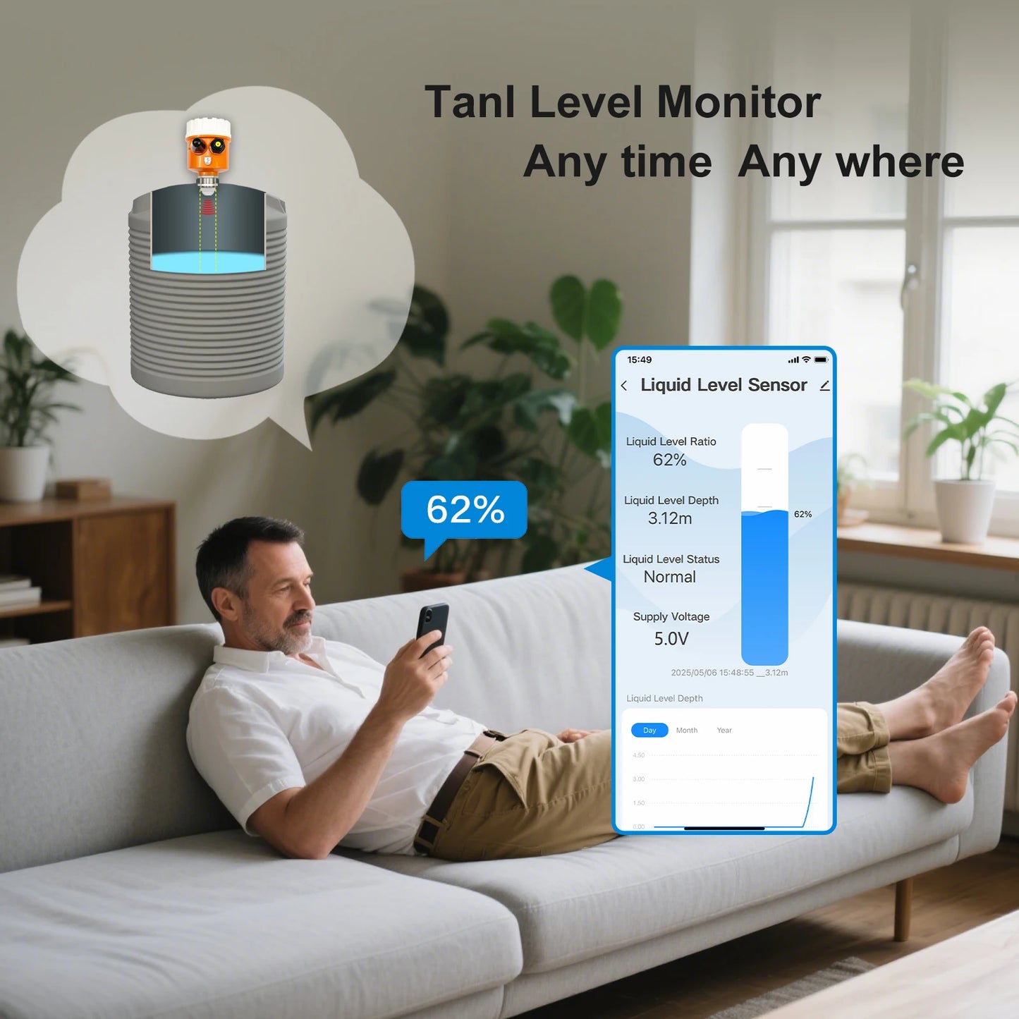 Moray ME203R Tuya APP LCD Display WiFi Mobile APP Long Distance Measuring Range 10m Oil Water Level Sensor Tank Level Monitor