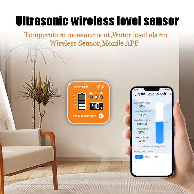 Morayelec ME201RSP Tuya App LED Display Solar Panel Wireless Long Distance Temperature Display Water Tank Liquid Level Monitor