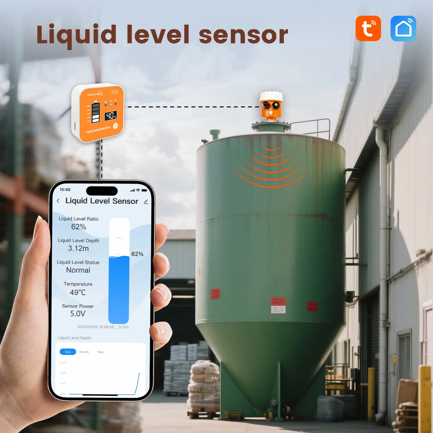 Moray ME203R Tuya APP LCD Display WiFi Mobile APP Long Distance Measuring Range 10m Oil Water Level Sensor Tank Level Monitor