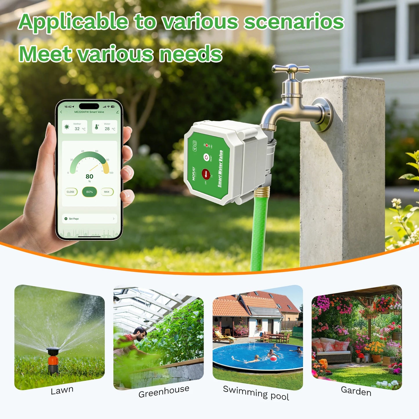 MORAY 220XW intelligent water valve with 0-100% adjustable opening degree WiFi garden irrigation automatic water cut-off control