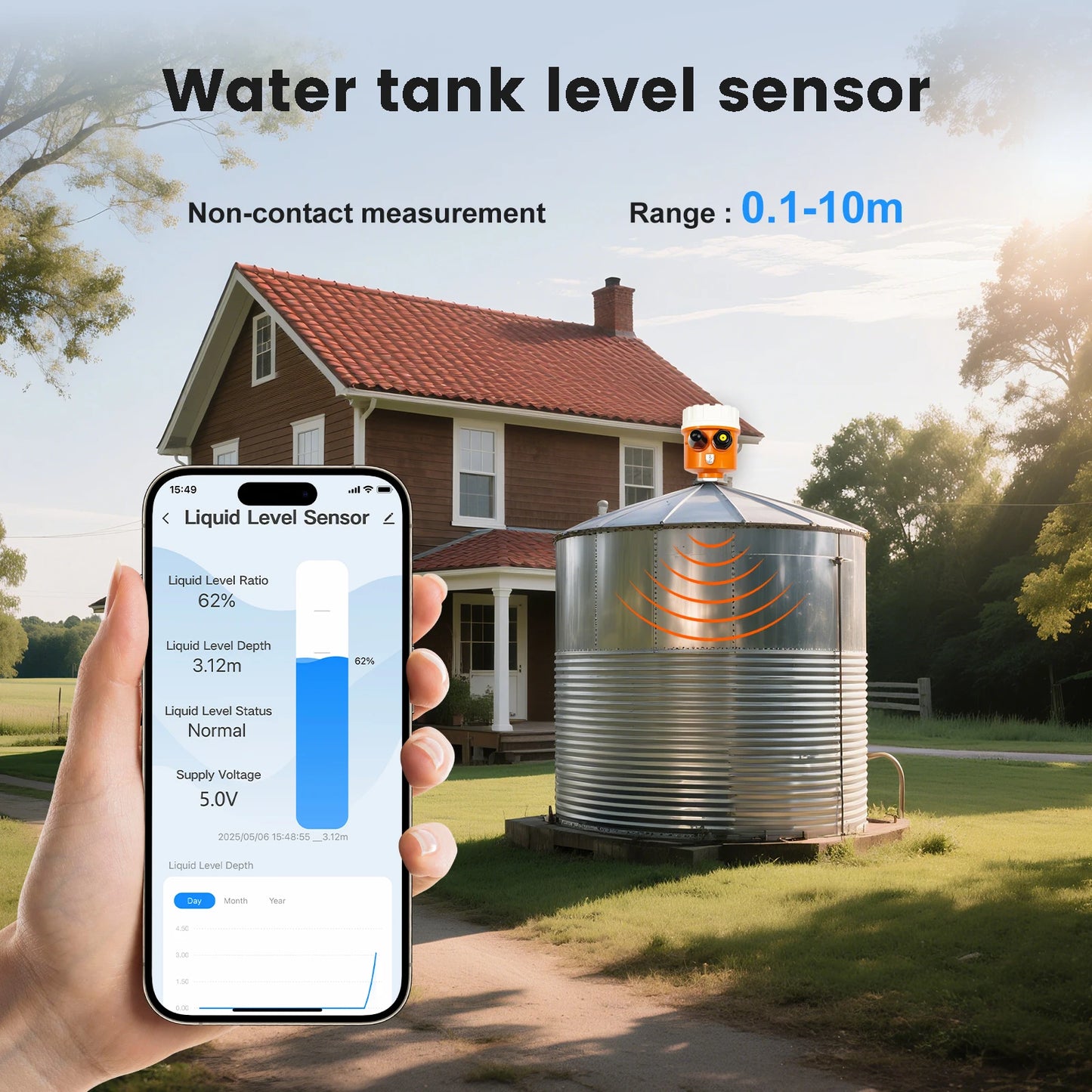 ME203WSP Tuya Smartlife Solar High Accuracy Ultrasonic Liquid Level Sensor Device Anti-interference Fuel tank Level Sensor