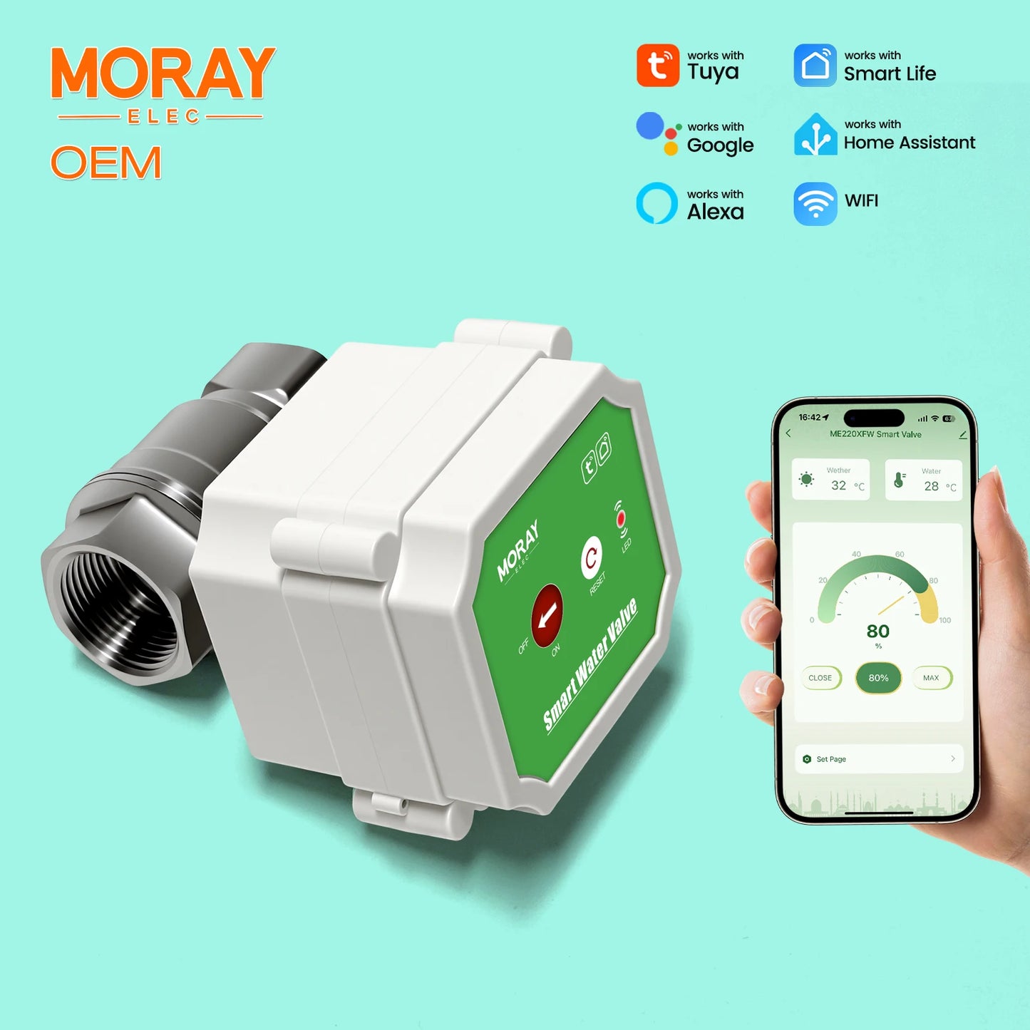 MORAY 220XW intelligent water valve with 0-100% adjustable opening degree WiFi garden irrigation automatic water cut-off control